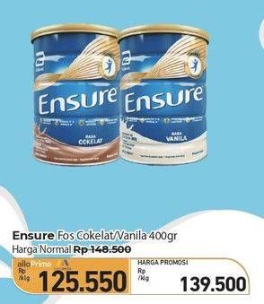 Promo Harga Ensure Nutrition Powder FOS Vanila, Cokelat 400 gr - Carrefour