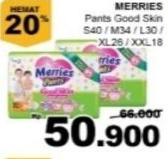 Promo Harga Merries Pants Good Skin XL26, M34, XXL18, L30, S40 18 pcs - Giant