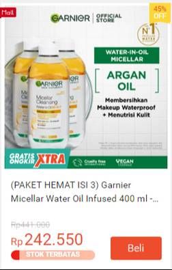 Promo Harga Garnier Micellar Water Oil-Infused 400 ml - Shopee