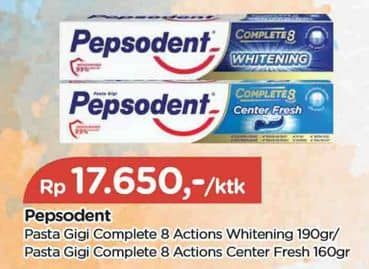 Promo Harga Pepsodent Pasta Gigi Complete 8 Actions Plus Whitening, Center Fresh 160 gr - TIP TOP