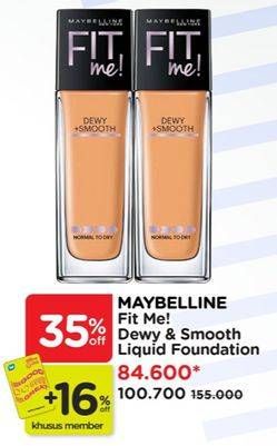 Promo Harga Maybelline Fit Me Dewy and Smooth Foundation 30 ml - Watsons