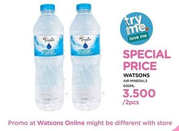 Promo Harga TREATS BY WATSONS Mineral Water per 2 botol 600 ml - Watsons