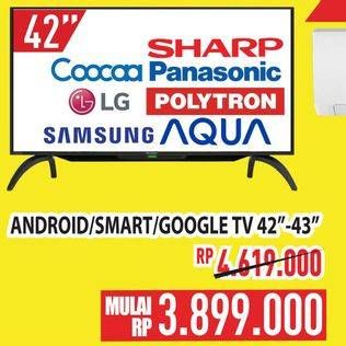 Promo Harga SHARP/ COOCAA/ PANASONIC/ LG/ POLYTRON/ SAMSUNG/ AQUA Android, Smart, Google TV 42" - 43"  - Hypermart