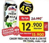 Promo Harga CIMORY Fresh Milk Plain, Low Fat 950 ml - Superindo