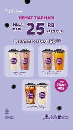 Promo Chatime Mulai dari 25rb per reg cup. Dapatkan 2 Chatime + Pearl