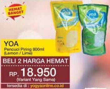 Promo Harga YOA Pencuci Piring Lemon, Lime 800 ml - Yogya