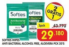 Promo Harga SOFTIES Wet Wipes Alcohol Free, Anti Bacterial, Alcohol Free Aloevera per 3 pcs 20 pcs - Superindo