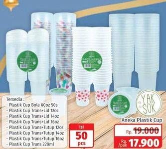 Promo Harga YAKSOK Plastic Cup Transparant + Lid All Variants  - Lotte Grosir