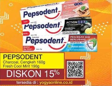 Promo Harga PEPSODENT Toothpaste Charcoal, Cengkeh 160g/Fresh Cool Mint 190gr  - Yogya