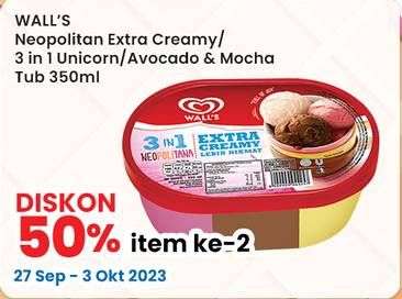 Promo Harga Walls Ice Cream Neopolitana, Unicorn 3 In 1, Avocado Choco Mocha 350 ml - Indomaret