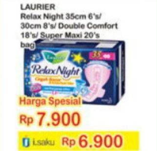 Promo Harga LAURIER Relax Night 35 cm 6s/ 30 cm 8s/ Double Comfort 18s/ Super Maxi 20s  - Indomaret