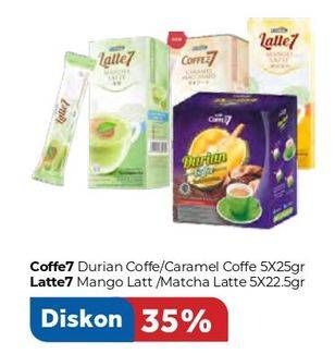 Promo Harga COFFEE7 Durian/Caramel Coffee 5x25gr / LATTE7 Mango/Matcha Latte 5x22.5gr  - Carrefour