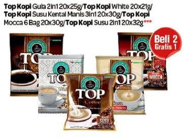 Promo Harga Top Coffee Gula 2 in 1/White/SKM/Mocca/Susu  - Carrefour