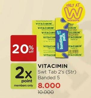 Promo Harga VITACIMIN Vitamin C - 500mg Sweetlets (Tablet Hisap) per 5 pouch 2 pcs - Watsons