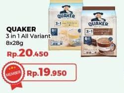Promo Harga Quaker Oatmeal 3in1 Cokelat, 3 In 1 Berry Burst, 3in1 Vanilla per 8 pcs 28 gr - Yogya