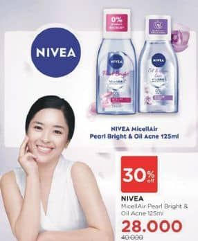 Promo Harga Nivea MicellAir Skin Breathe Micellar Water Pearl White, Oil Acne Care 125 ml - Watsons