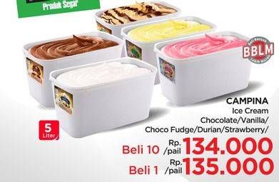 Promo Harga Campina Ice Cream Chocolate, Vanilla, Choc Fudge, Durian, Strawberry 5000 ml - Lotte Grosir