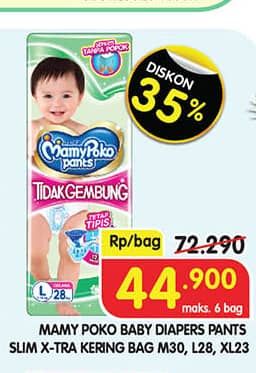 Promo Harga Mamy Poko Pants Xtra Kering Slim Tidak Gembung M30, L28, XL23 23 pcs - Superindo