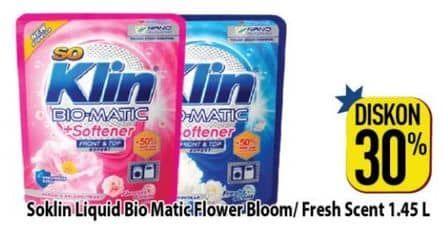 Promo Harga So Klin Biomatic Liquid Detergent +Softener Front Top Load Flower Bloom, +Softener Front Top Load Fresh Scent 1450 ml - Hypermart