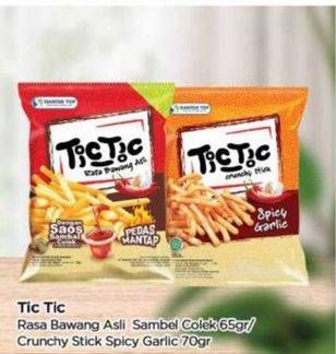 Promo Harga Tic Tic Snack Crunchy Stick Garlic / Bawang, Bawang Saos Pedas Mantap 65 gr - TIP TOP