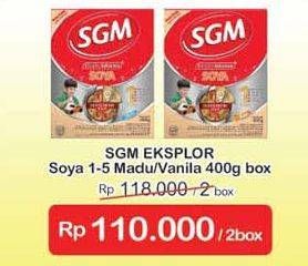 Promo Harga SGM Eksplor Soya 1-5 Susu Pertumbuhan Madu, Vanila per 2 box 400 gr - Indomaret