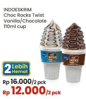 Promo Harga Indoeskrim Rocks Twist Chocolate, Vanilla 110 ml - Indomaret