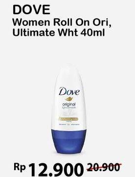 Promo Harga DOVE Deo Roll On Original, Ultimate White 40 ml - Alfamart