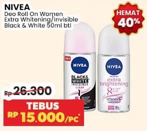 Promo Harga Nivea Deo Roll On Extra Whitening, Black White Invisible Clear 50 ml - Indomaret