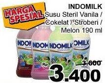Promo Harga INDOMILK Susu Cair Botol Vanilla, Chocolate, Strawberry, Melon 190 ml - Giant
