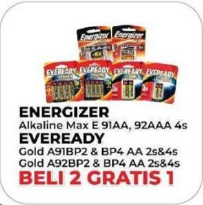 Promo Harga ENERGIZER Alkaline Max E 91AA, 92AAA/EVEREADY Gold A91BP2&BP4 AA, A92BP2&BP4 AA  - Yogya