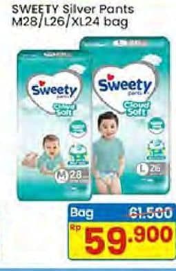 Promo Harga Sweety Silver Pants M28, L26, XL24 24 pcs - Indomaret