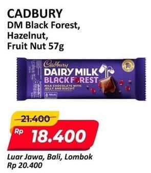 Promo Harga Cadbury Dairy Milk Black Forest, Hazelnut, Fruit Nut 57 gr - Alfamart
