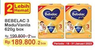 Promo Harga Bebelac 3 Gro Great Vanila, Madu 620 gr - Indomaret