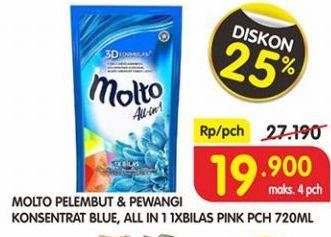 Promo Harga MOLTO Pelembut & Pewangi Konsentrat Blue, All In 1 Pink 720 mL  - Superindo