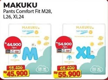 Promo Harga Makuku Comfort Fit Diapers Pants M28, L26 26 pcs - Alfamart