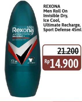 Promo Harga Rexona Men Deo Roll On Invisible Dry, Ice Cool, Ultra Recharge, Sport Defence 45 ml - Alfamidi