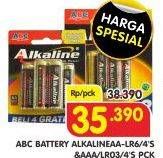 Promo Harga ABC Battery Alkaline AA LR06 4B, AAA LR03 4B 4 pcs - Superindo