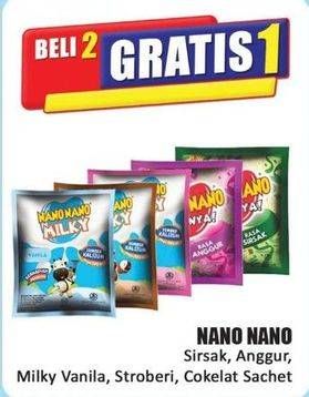 Promo Harga Nano Nano Milky Candy Vanila, Strawberry, Coklat 12 gr - Hari Hari