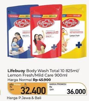 Promo Harga Lifebuoy Body Wash Lemon Fresh, Mild Care, Total 10 850 ml - Carrefour