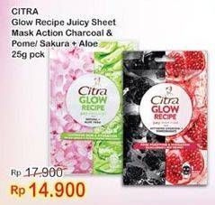 Promo Harga CITRA Glow Recipe Juicy Sheet Mask Activated Charcoal + Pomegranate, Sakura + Aloe Vera 25 gr - Indomaret
