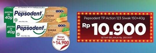 Promo Harga PEPSODENT Pasta Gigi Action 123 Siwak 190 gr - Carrefour