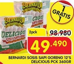 Promo Harga BERNARDI Delicious Sosis Sapi Goreng per 2 bungkus 12 pcs - Superindo