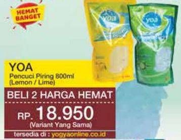 Promo Harga YOA Pencuci Piring Lemon, Lime 800 ml - Yogya