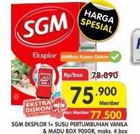 Promo Harga SGM Eksplor 1+ Susu Pertumbuhan Vanila, Madu 900 gr - Superindo