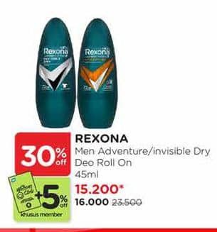 Promo Harga Rexona Men Deo Roll On Adventure, Invisible Dry 45 ml - Watsons