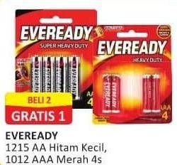 Promo Harga EVEREADY Battery 1215 AA Hitam Kecil, 1012 BP4 AAA Merah 4 pcs - Alfamart