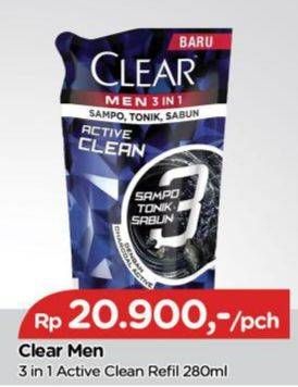Promo Harga CLEAR Men Shampoo Active Clean 280 ml - TIP TOP