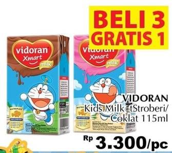 Promo Harga VIDORAN Xmart UHT Coklat, Strawberry 115 ml - Giant