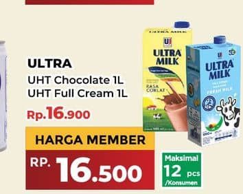 Promo Harga Ultra Milk Susu UHT Coklat, Full Cream 1000 ml - Yogya