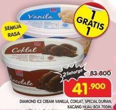 Promo Harga Diamond Ice Cream Vanila, Cokelat, Durian, Kacang Hijau 700 ml - Superindo